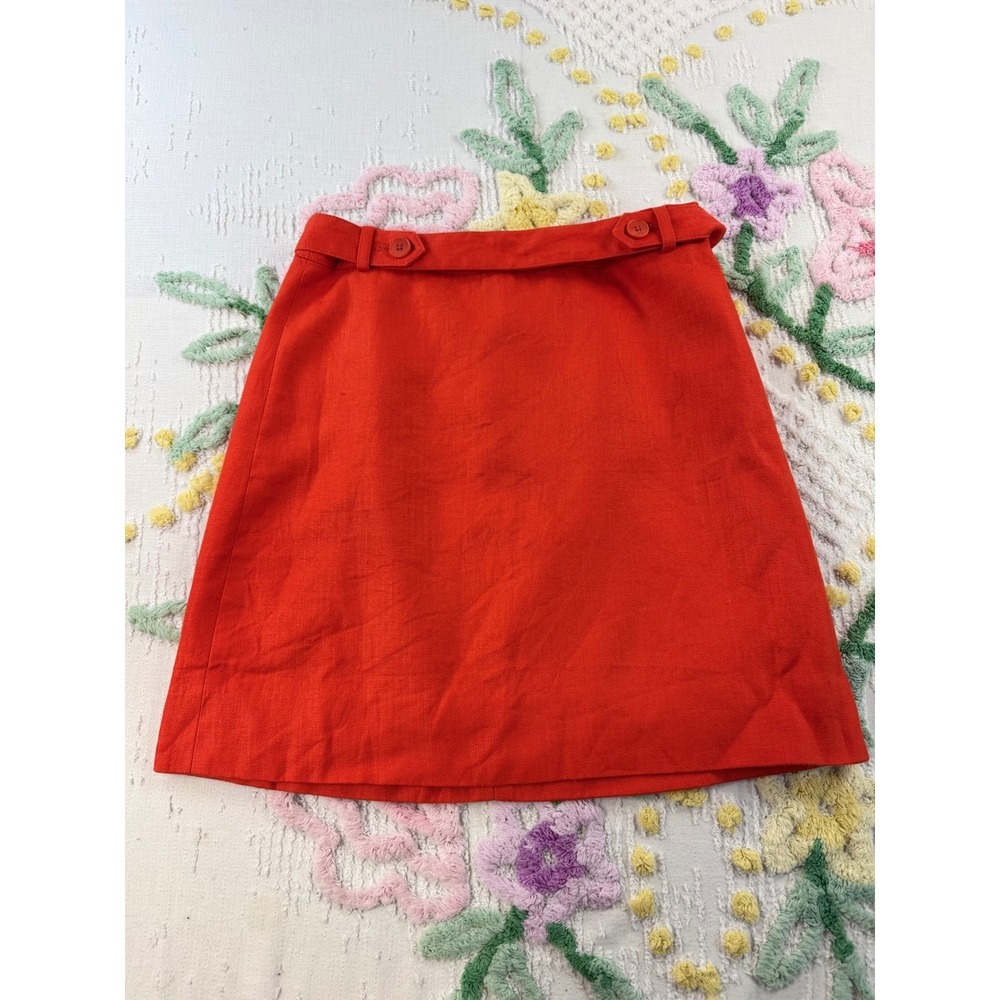 J. Crew Red Linen Skirt Size 0 Womens Mini‎ A-Line Button Accent Career